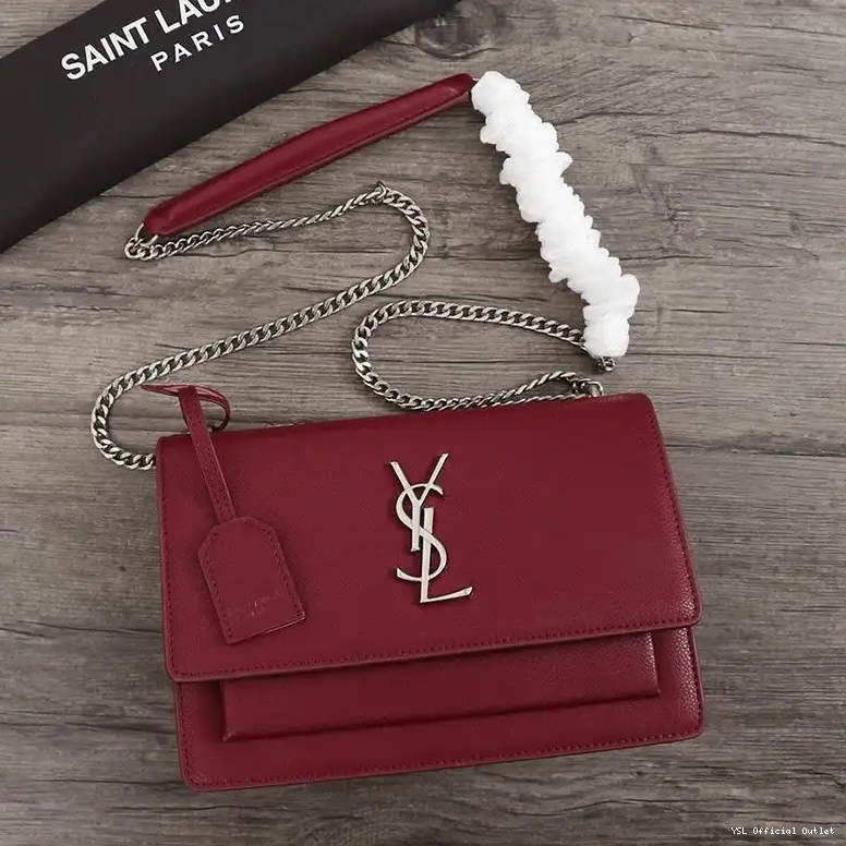 Chain Bag Sunset Leather Laurent Textured Burgundy Silver Medium Saint In 0416